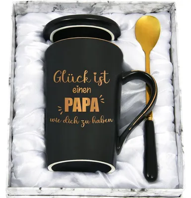 Produktbild von Kaffeetasse 400ml Schwarz Keramik Geschenk für Papa Vatertag Geburtstag