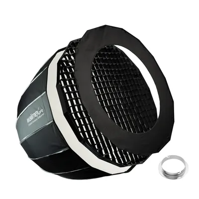 Produktbild von Walimex pro Studio Parabolic Softbox 90cm + Elinchrom Adapter 15,2cm, 360°, Schirmfunktion, inkl. Grid, Maske, Bowens Adapter und Transporttasche, ideal für Porträts und Beauty-Aufnahmen