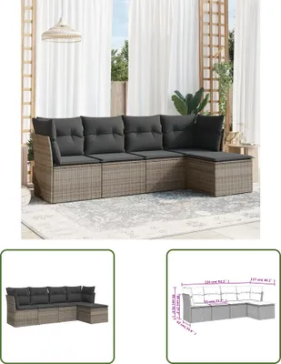 Produktbild von The Living Store 5-tlg. Garten-Sofagarnitur mit Kissen Grau Poly Rattan