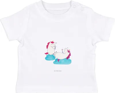 Produktbild von Mr. & Mrs. Panda  T-Shirt Einhorn Sekt 0. - 6. Monat - Weiß - Geschenk, Baby Oberteil, Korken, Spaß, Baumwolle Shirt, Party, Unicorn, Jerseyshirt, Babyshirt, Einhörner