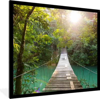 Produktbild von MuchoWow® Gerahmtes Poster Dschungel - Wasser - Brücke - Natur - Pflanzen 40x40 cm - Poster mit Schwarzem Bilderrahmen Wandposter Rahmen Foto Bilder - Mit Rahmen - Wanddekoration Schlafzimmer