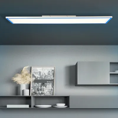 Produktbild von BRILLIANT modernes LED Panel Aufbaupaneel LANETTE | 120x30cm | Dimmbare Deckenlampe mit RGB-Framelight und Fernbedienung | 37W 3800 Lumen 2700 bis 6500 Kelvin | Metall/Kunststoff