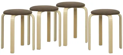Produktbild von Stapelbare Polsterhocker, 4er-Set, Holzbeine, Braun