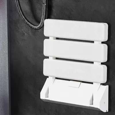 Produktbild von Duschklappsitz für Wandmontage, bis 150 kg - Klappsitz Dusche hochklappbar für die Dusche Stuhl klappbar -Duschsitz klappbar Wandmontage für Senioren - Wandklappstuhl(33 * 32 * 5 cm (weiß))