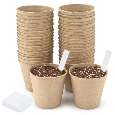 Zdjęcie produktu dla Doniczki torfowe okrągłe - 8 cm - 50 szt. - Biodegradowalne doniczki do siewu i sadzenia - Do warzyw, owoców, ziół i kwiatów