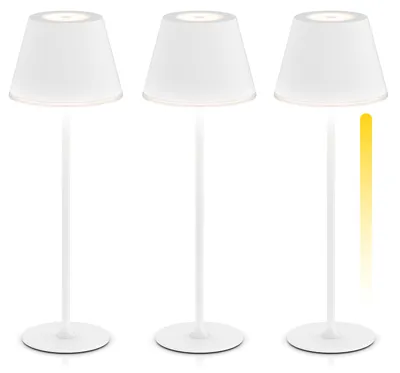 Produktbild von Brandson LED-Tischlampe 3er Set kabellos mit Akku, dimmbar und 3 Lichtfarben, bis zu 60 Stunden Leuchtdauer mit 4800 mAh, Touchbedienung, Akkuleuchte, 3 Stück, weiß, KI-generiertes Bild