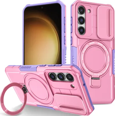 Produktbild von Handyhülle für Samsung Galaxy S23+ Kompatibel mit MagSafe, Robuste Hülle mit Schiebe Kamera Schutz, Magnetischer Ringständer Pink