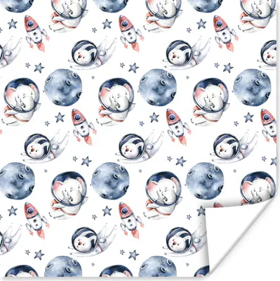 Produktbild von MuchoWow® Poster Kaninchen - Elefant - Rakete - Jungen - Mädchen - Kinder 100x100 cm - Babyzimmer