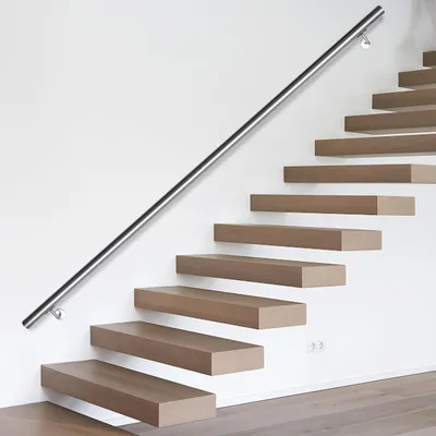 Productafbeelding van Eikuavons handrail, roestvrij staal, 160 cm, Ø42 mm, roestvrij staal 304, trapleuning voor wandmontage, geborsteld, geschikt voor trappen, balkons, terrassen, binnen- en buiten gebruik