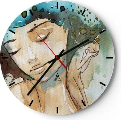 Produktbild von Wanduhr - Rund - Glasuhr - Frau modern - 40x40cm - Schleichendes Uhrwerk - Lautlos - zum Aufhängen bereit - Dekoration Modern - Wanddekoration aus Glas - C3AR40x40-3580