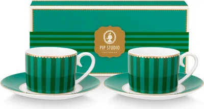Produktbild von PIP STUDIO Love Birds Stripes Emerald-Green Espressotasse mit Untertasse 0,125l Set2