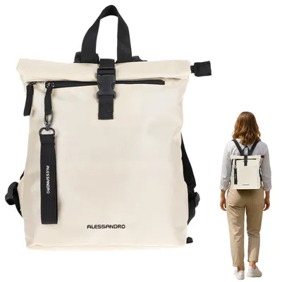 Produktbild von Rucksack Damen klein Alessandro small medium DIN A4 Bürotasche für Damen Freizeitrucksack mit Rückentasche Mila 4293 Backpack Champagner Beige + Etui