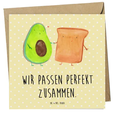 Produktbild von Mr. & Mrs. Panda Grußkarte Avocado Toast - Gelb Pastell - Geschenk, Klappkarte, Jahrestag, anlasskarte, faltkarte, doppelkarte, Verliebt, Freund, Glückwunschkarte