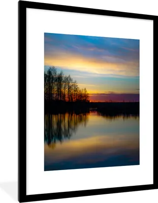 Produktbild von MuchoWow® Gerahmtes Poster Wasser - See - Bäume - Sonnenuntergang - Natur 60x80 cm - Poster mit Schwarzem Bilderrahmen Wandposter Rahmen Foto Bilder - Wohnzimmer - Dekorationen - Prämie