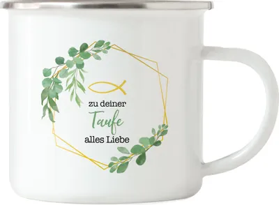 Produktbild von Zu deiner Taufe alles Liebe Emaille Tasse Taufgeschenk Mädchen Patenkind Kirche