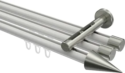 Produktbild von Interdeco Innenlaufstange / Gardinenstange mit Innenlauf Weiß / Edelstahl-Optik, Typ Siteno Savio (Kegel), 20 mm Ø 3-läufig, 140 cm