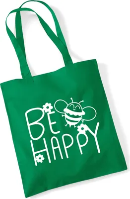 Produktbild von Huuraa Jutebeutel Be Happy Biene 10 Liter Kelly Green Baumwolle Tasche Geschenkidee