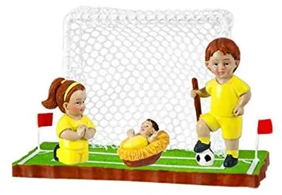 Fußballkrippe aus Harz, 11 x 8 x 6 cm, gelb