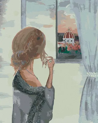 Produktbild von Zuty - Malen nach Zahlen - FRAU AM FENSTER MIT BLICK AUF DIE KATHEDRALE SANTA MARIA, 40x50 cm, mit Keilrahmen (bereits gespannt)