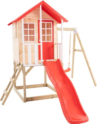 Produktbild von Spielhaus Stelzen mit Rutsche und 1 Schaukel COQUELICOT Braun