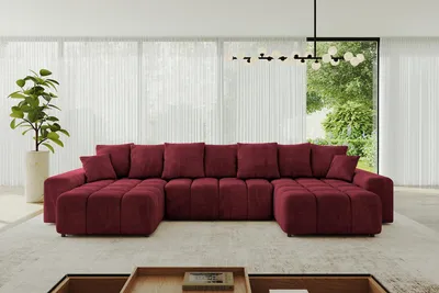 Produktbild von ALTDECOR Ecksofa in U-Form mit Schlaffunktion und Bettkasten ENIL-U 401x189x68 cm Bordeauxrot - Corner Sofa Bett Eckcouch Couch L-Form Schlafcouch Ausziehbar Wohnlandschaft Schlafsofa Cauchsofa