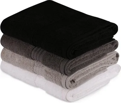 Produktbild von Badetücher 4er Set, 70 x 140 cm, 100% Baumwolle, Weiß, Grau, Dunkelgrau, Schwarz