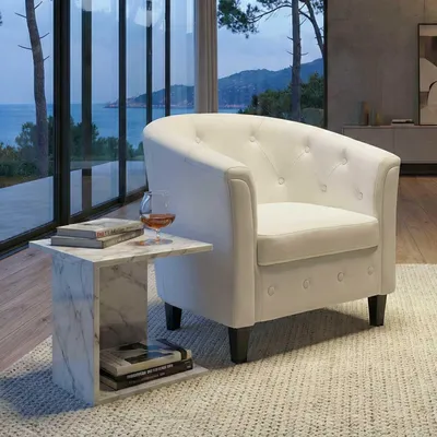 Produktbild von Sessel Newport T810, Loungesessel Clubsessel Chesterfield, Kunstleder  weiß