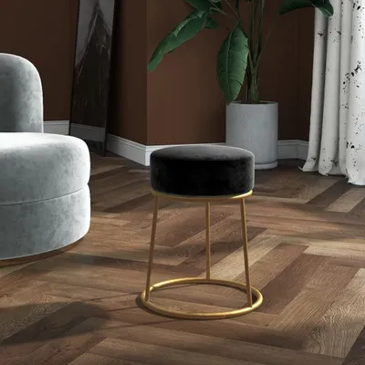 Produktbild von The Living Store Runder Hocker Schwarz Samt