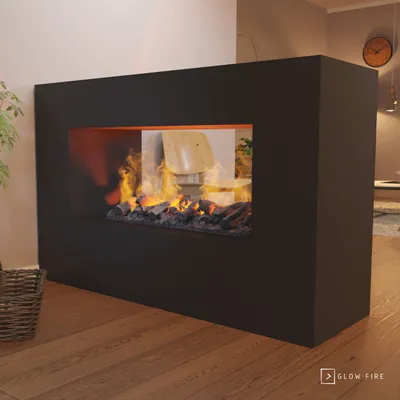 Produktbild von GLOW FIRE Elektrokamin 'Konsalik1000' | Wasserdampf Kamin mit OMC 1000 inkl. Holz in schwarz als Raumteiler | HxBxT: 100x160x50 cm