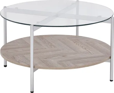 Produktbild von BELIANI Couchtisch Silber / Hellbraun mit Glasplatte aus Metall MDF Holzplatte Elegant Modernes Design für Wohnzimmer Schlafzimmer Flur