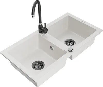 Immagine prodotto di Mexen Mario lavello in granito a 2 vasche con rubinetto da cucina Telma, bianco - 6504-20-670200-70