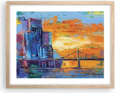 Produktbild von Gerahmtes Poster - Rahmen in heller Eiche - Stadt Brücke pastos - 50x40 cm - Wand Bild - Wanddeko - Wandbilder - Kunstposter - Wandposter - Bilderrahmen - Bilder - Kunstdruck - P2NAA50x40-4392