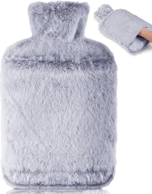 Produktbild von Wärmflasche mit Weichem Bezug -Auslaufsicher 2L Groß Wärmflaschen mit Känguru-Tasche,Naturkautschuk +Bettflasche Flauschig,Geschenke für Männer Frauen