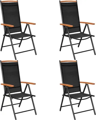 Image de Chaises de jardin pliables lot de 4 aluminium et textilène noir
