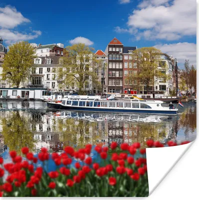 Produktbild von MuchoWow® Poster Amsterdam - Boot - Blumen 75x75 cm - Wand Dekoration