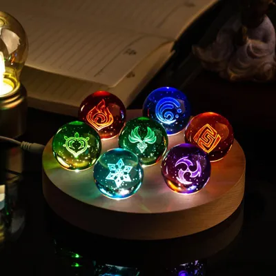 7 Kristallkugeln LED-Nachtlicht 40 mm, Genshin Impact, Holzfuß