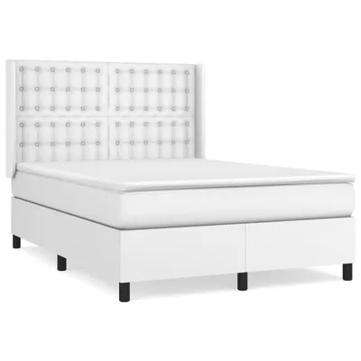 Imagen del producto de Cama con somier y colchón blanco de vidaXL, 140x190 cm, tapizada en cuero sintético
