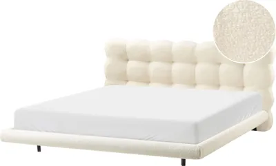 Obrázok produktu pre BELIANI Rám postele krémovo biele čalúnenie z bukramu prešívané čelo postele lamelový rošt 180 x 200 cm Kovové nohy Moderný dizajn