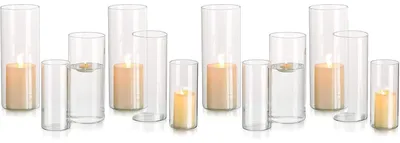 Productafbeelding van Kandelaarhouders van glas, set van 4 stuks (S, M, L, XL). Windlichten voor stompkaarsen, theelichthouders en decoratie met pampasgras. Geschikt voor tafeldecoratie in de woonkamer
