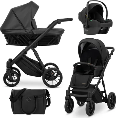 Produktbild von Kinderwagen IVENTO Sportwagen Babywagen Babyschale Komplettset Kinder Wagen Autositz Set 3 in 1 (Black Pearl, Rahmenfarbe: Schwarz)