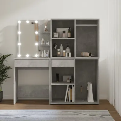 Obrázok produktu pre The Living Store LED toaletný stolík s 2 skrinkami betónová sivá materiál na báze dreva