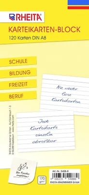 Produktbild von Rheita Karteikartenblock, blanko, DIN A8, 170g/m², 120 Karten,