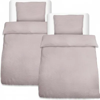 Image de Beautissu 4 pièces parure de lit en seersucker 155x220 cm & oreiller 80x80 cm, taupe