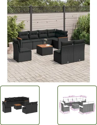 Produktbild von The Living Store 9-tlg. Garten-Sofagarnitur mit Kissen Schwarz Poly Rattan