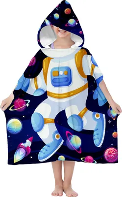 Obrázek produktu pro Pončo s kapucí, dětské koupací pončo 70 cm, mikrovlákno, astronaut, savé, rychleschnoucí [163]
