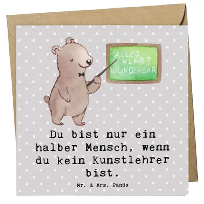 Produktbild von Mr. & Mrs. Panda Grußkarte Kunstlehrer Herz - Grau Pastell - Geschenk, faltkarte, Glückwunschkarte, Spruch, Kunstschule, Klappkarte, Witzig, Kunstunterricht, Lustig