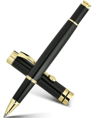 Immagine prodotto di Penna a sfera in metallo, nera e dorata, con serbatoio ricaricabile, 0,5 mm, confezione regalo