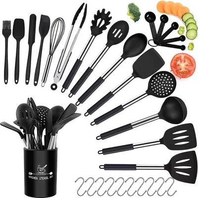 Produktbild von Famanu Küchenhelfer-Set 30-teilig mit Silikon und Edelstahl - Schwarz