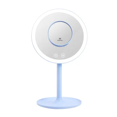 Immagine prodotto di Specchio cosmetico EMKE LED con 3 colori di luce, ingrandimento 1/3x, interruttore a sfioramento e funzione di memoria, lente d'ingrandimento per specchio da bagno (azzurro)