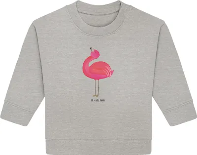 Produktbild von Mr. & Mrs. Panda Organic Baby Pullover Flamingo Stolz 12. - 18. Monat - Heather Grey - Geschenk, Rosa, Freude, Bullover, Freundin